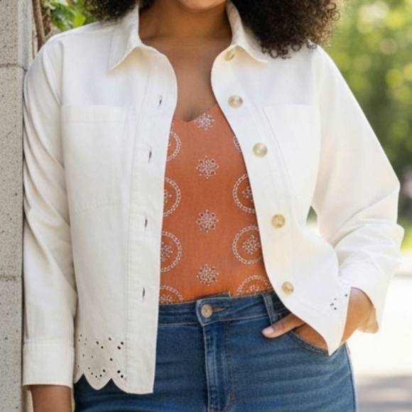 LC Lauren Conrad Jackets & Blazers - LC Lauren Conrad/ Trucker Jacket /100% cotton /eyelet hem/ plus size/ivory color